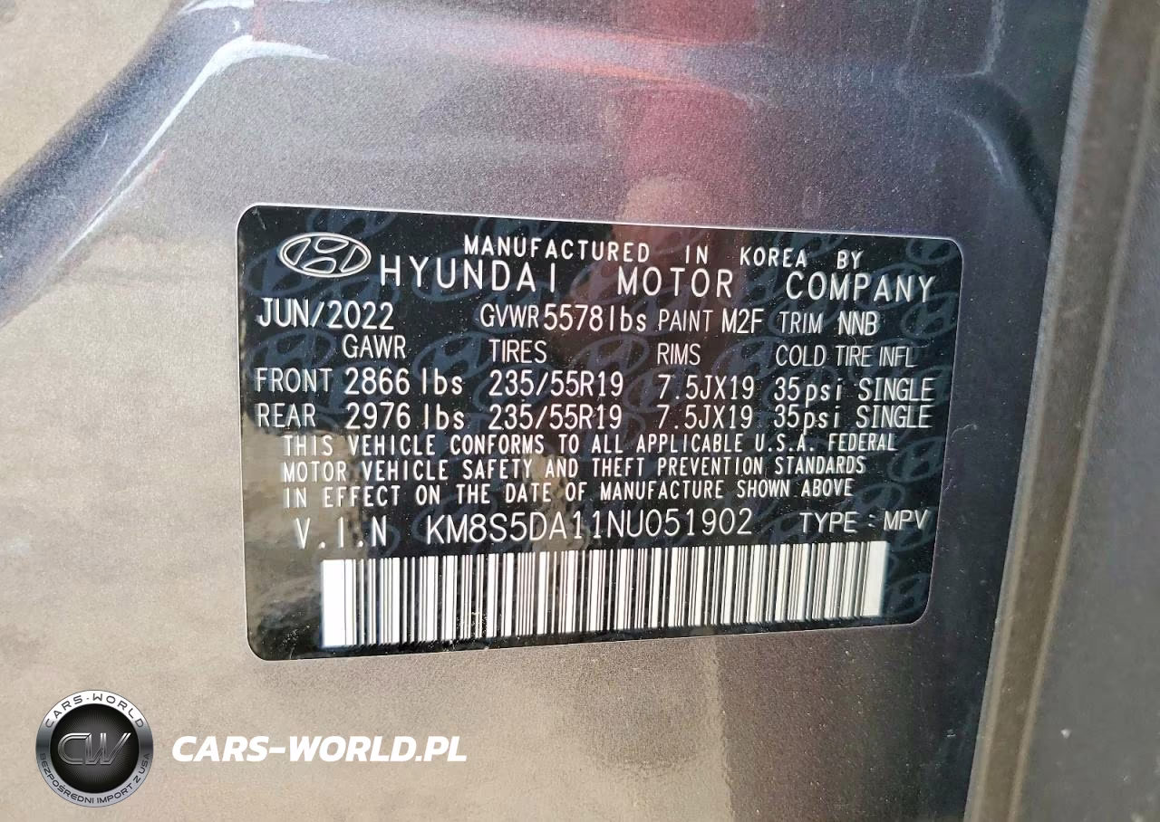 2022 Hyundai Santa Fe Limited VIN:KM8S5DA11NU051902 - 13