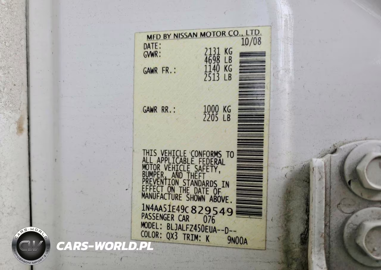2009 Nissan Maxima 3.5 S VIN:1N4AA51E49C829549 - 12