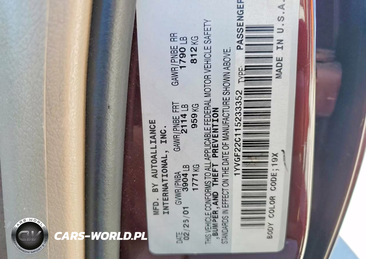 2001 Mazda 626 Es VIN:1YVGF22C115233352 - 12