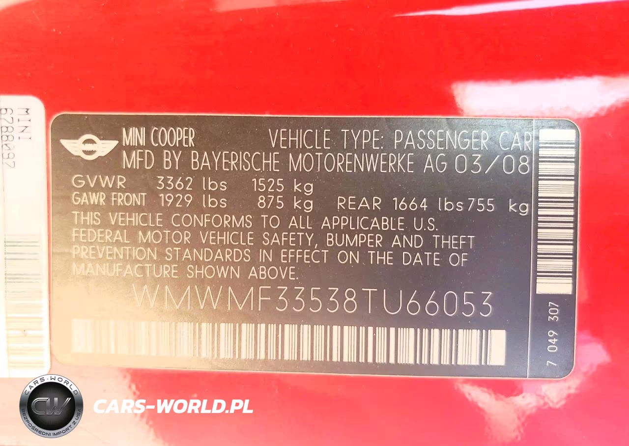 2008 Mini Cooper VIN:WMWMF33538TU66053 - 12