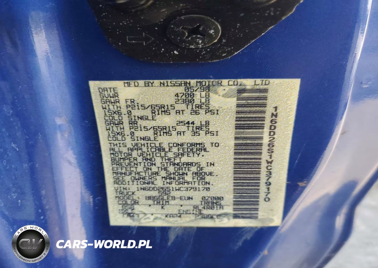 1998 Nissan Frontier Xe VIN:1N6DD26S1WC379170 - 12