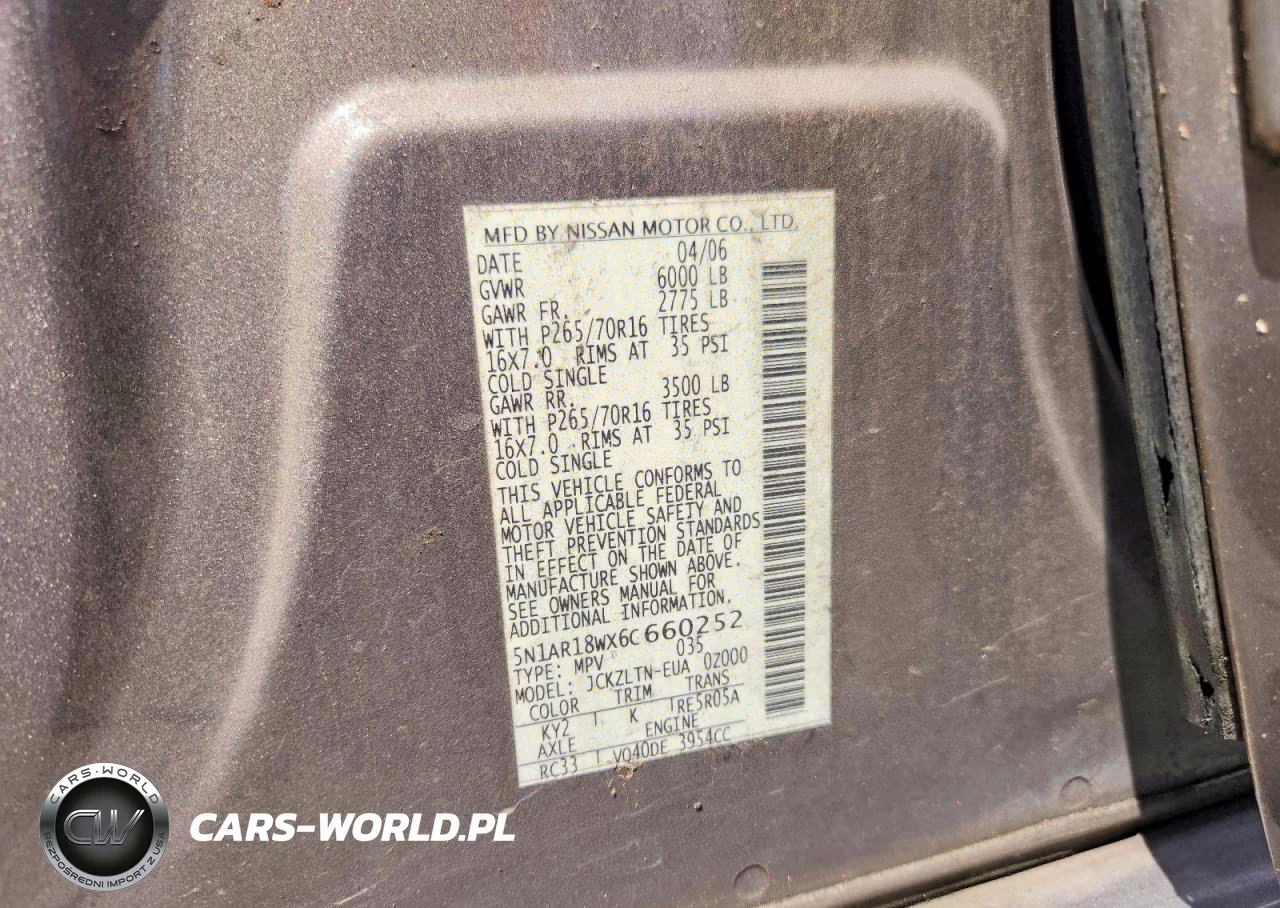 2006 Nissan Pathfinder S VIN:5N1AR18WX6C660252 - 13
