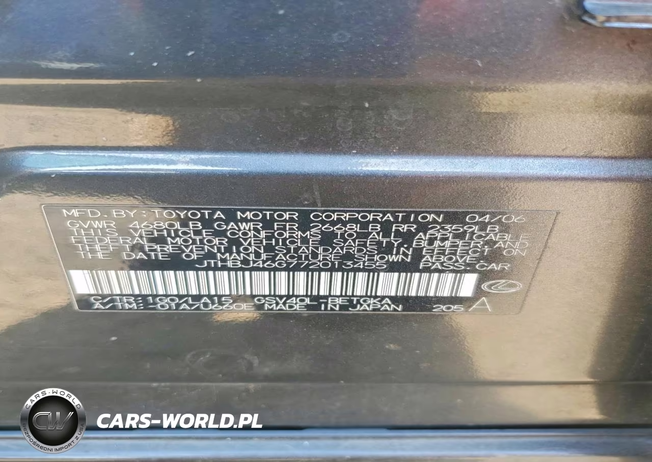 2007 Lexus Es 350 VIN:JTHBJ46G772013455 - 12