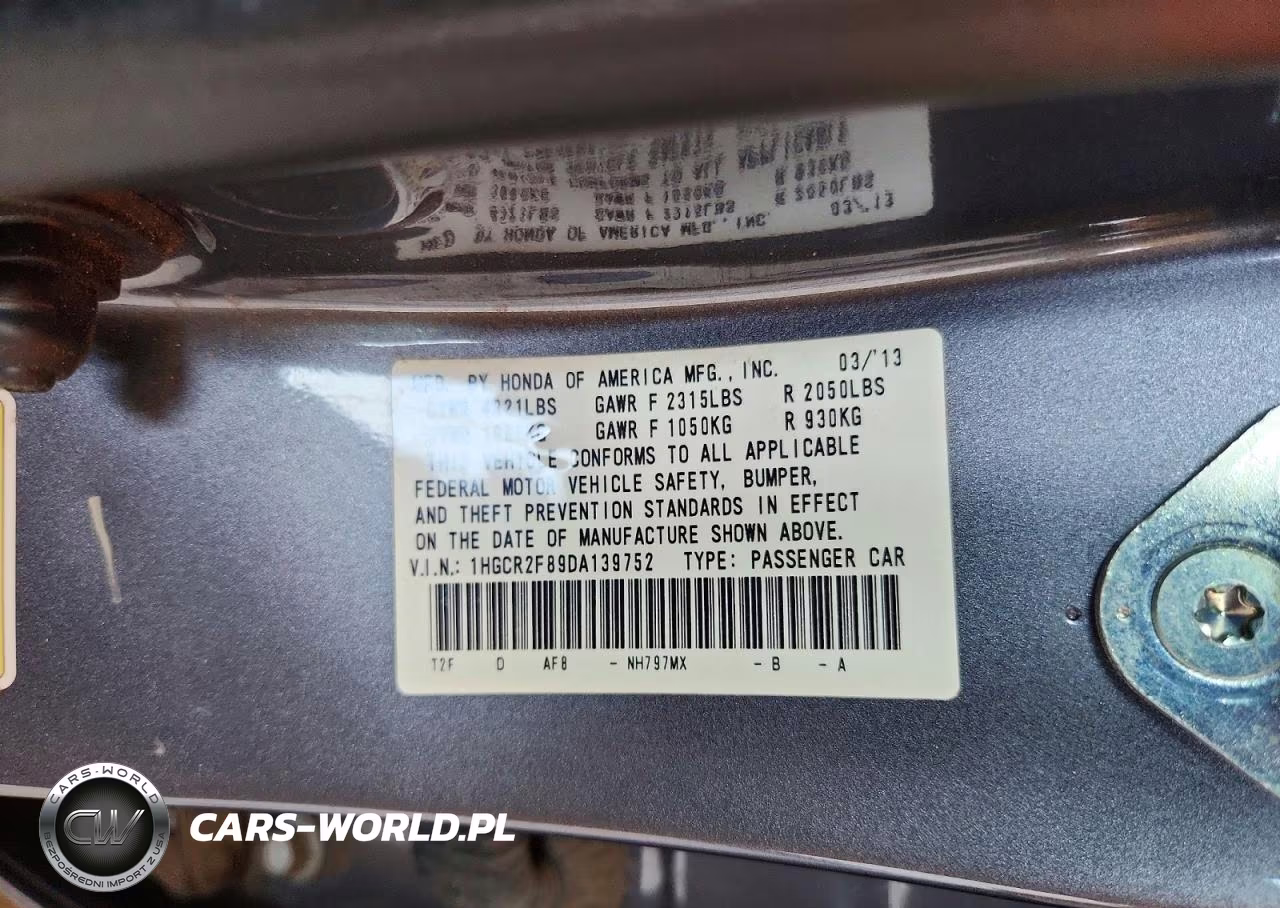 2013 Honda Accord Exl VIN:1HGCR2F89DA139752 - 12