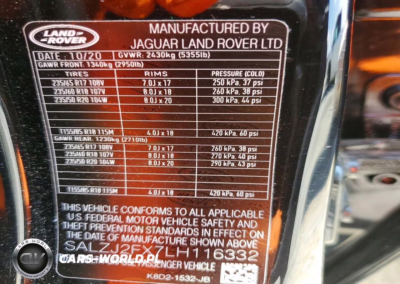 2020 Land Rover Range Rover Evoque S VIN:SALZJ2FX7LH116332 - 13