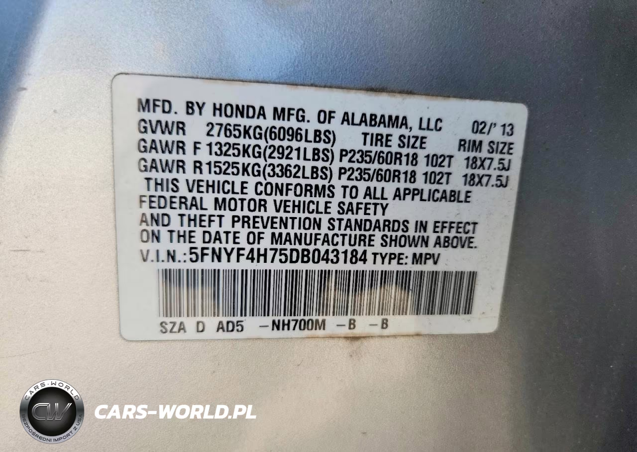 2013 Honda Pilot Exln VIN:5FNYF4H75DB043184 - 14