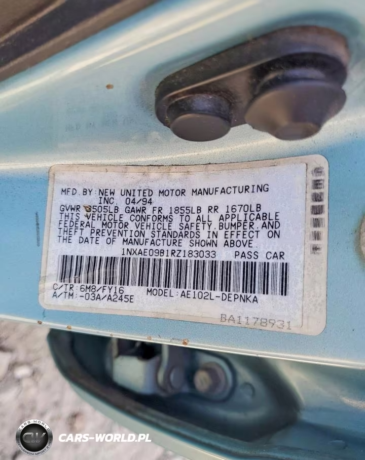 1994 Toyota Corolla Dx VIN:1NXAE09B1RZ183033 - 12