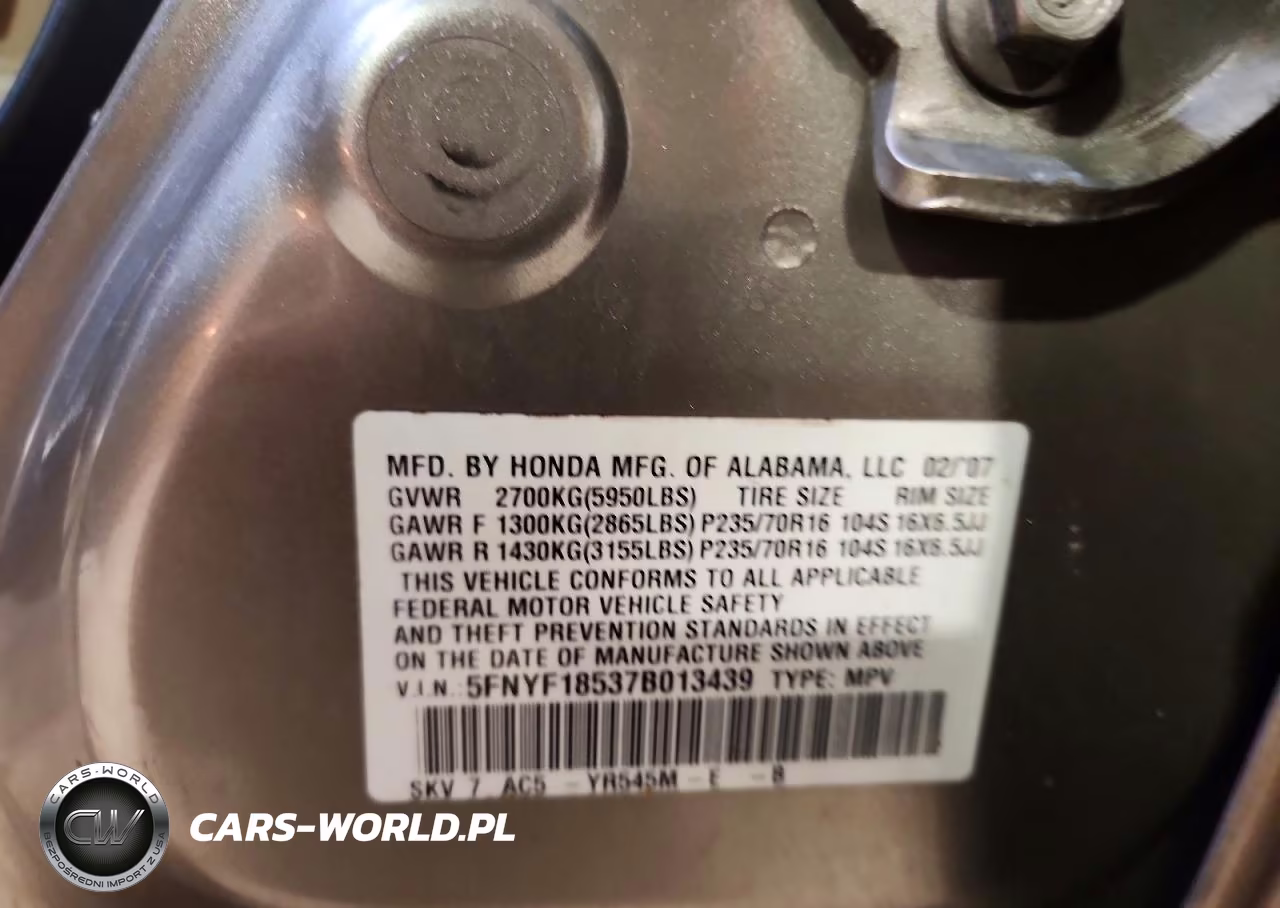 2007 Honda Pilot Exl VIN:5FNYF18537B013439 - 13
