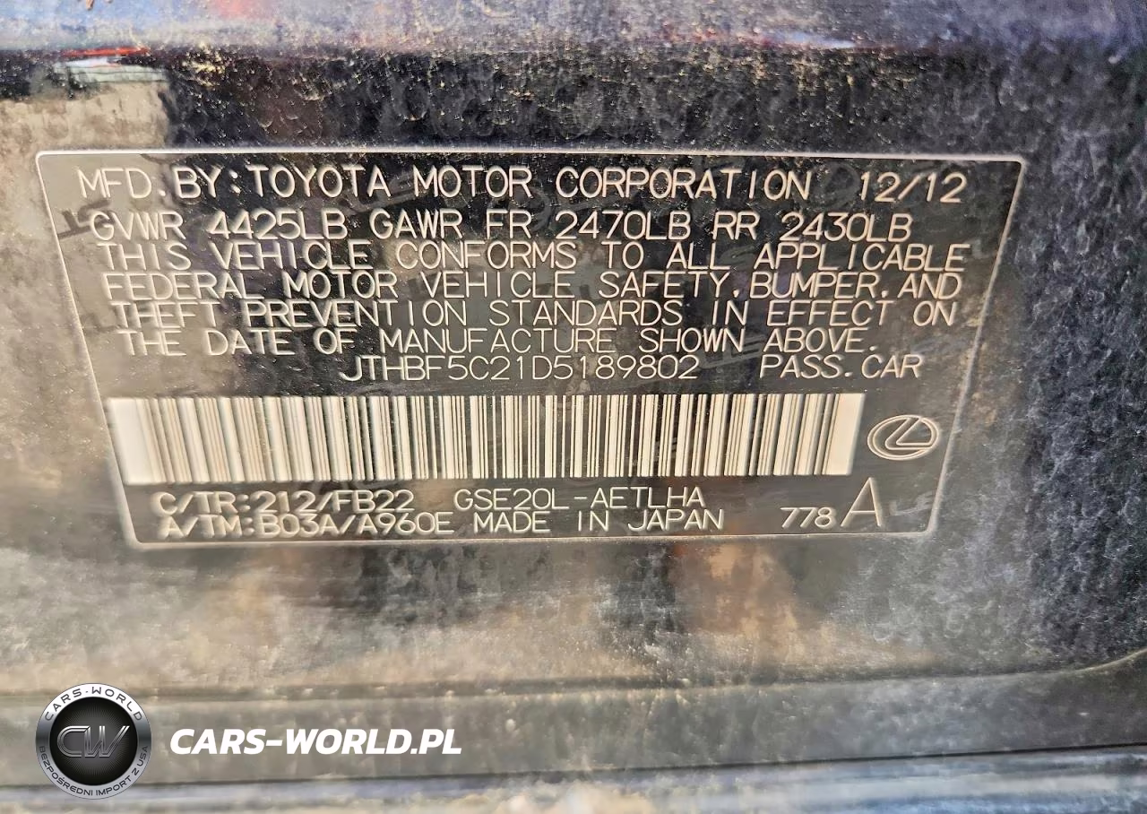 2013 Lexus Is 250 VIN:JTHBF5C21D5189802 - 12