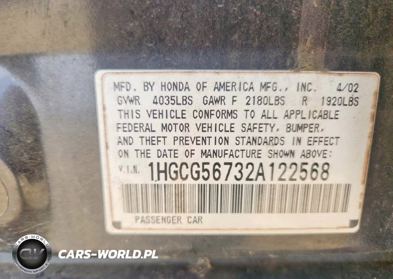 2002 Honda Accord Se VIN:1HGCG56732A122568 - 12