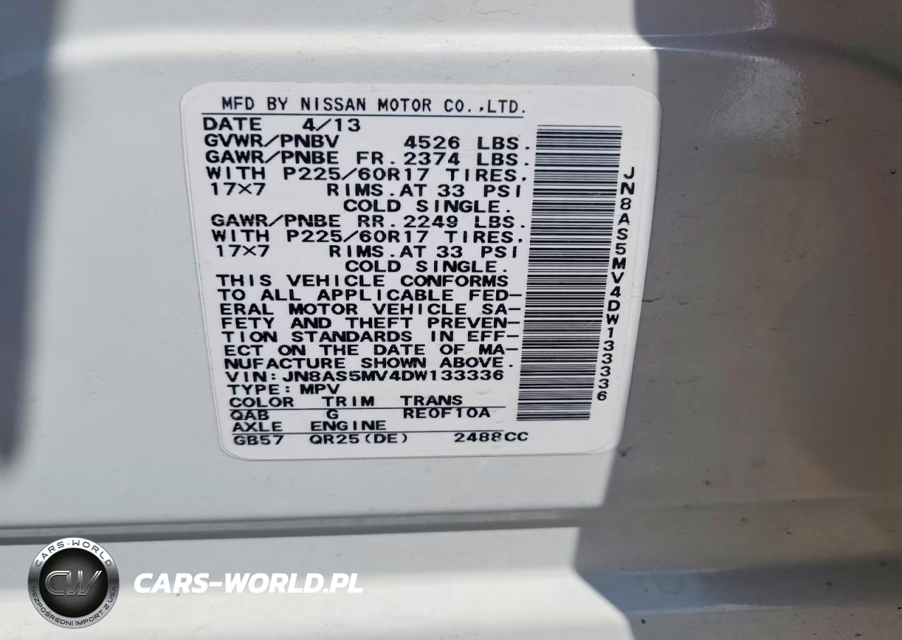 2013 Niss Rogue Sv VIN:JN8AS5MV4DW133336 - 13