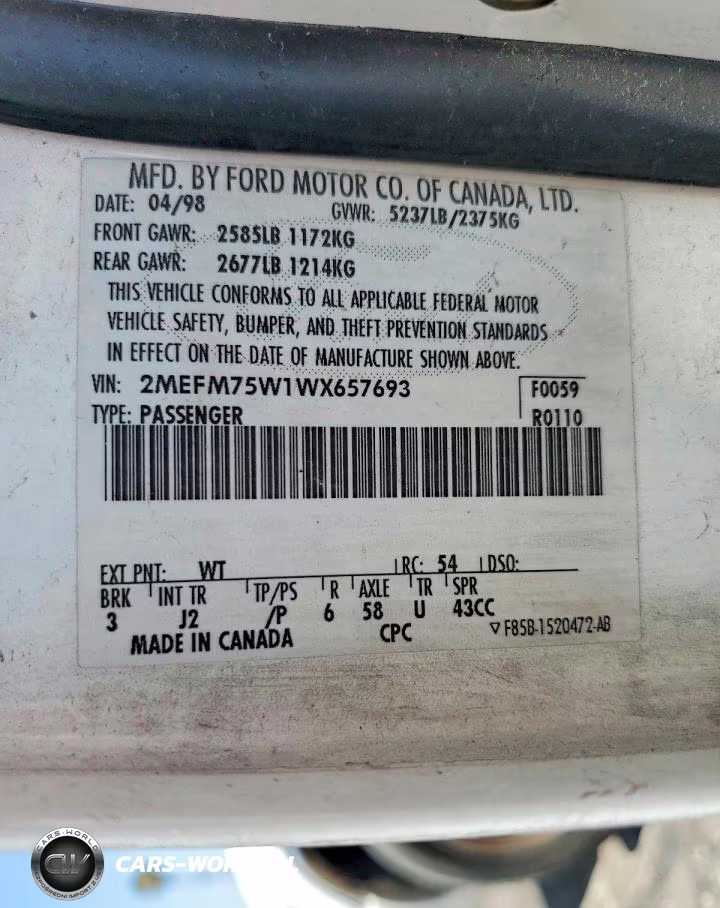1998 Mercury Grand Marquis Ls VIN:2MEFM75W1WX657693 - 12