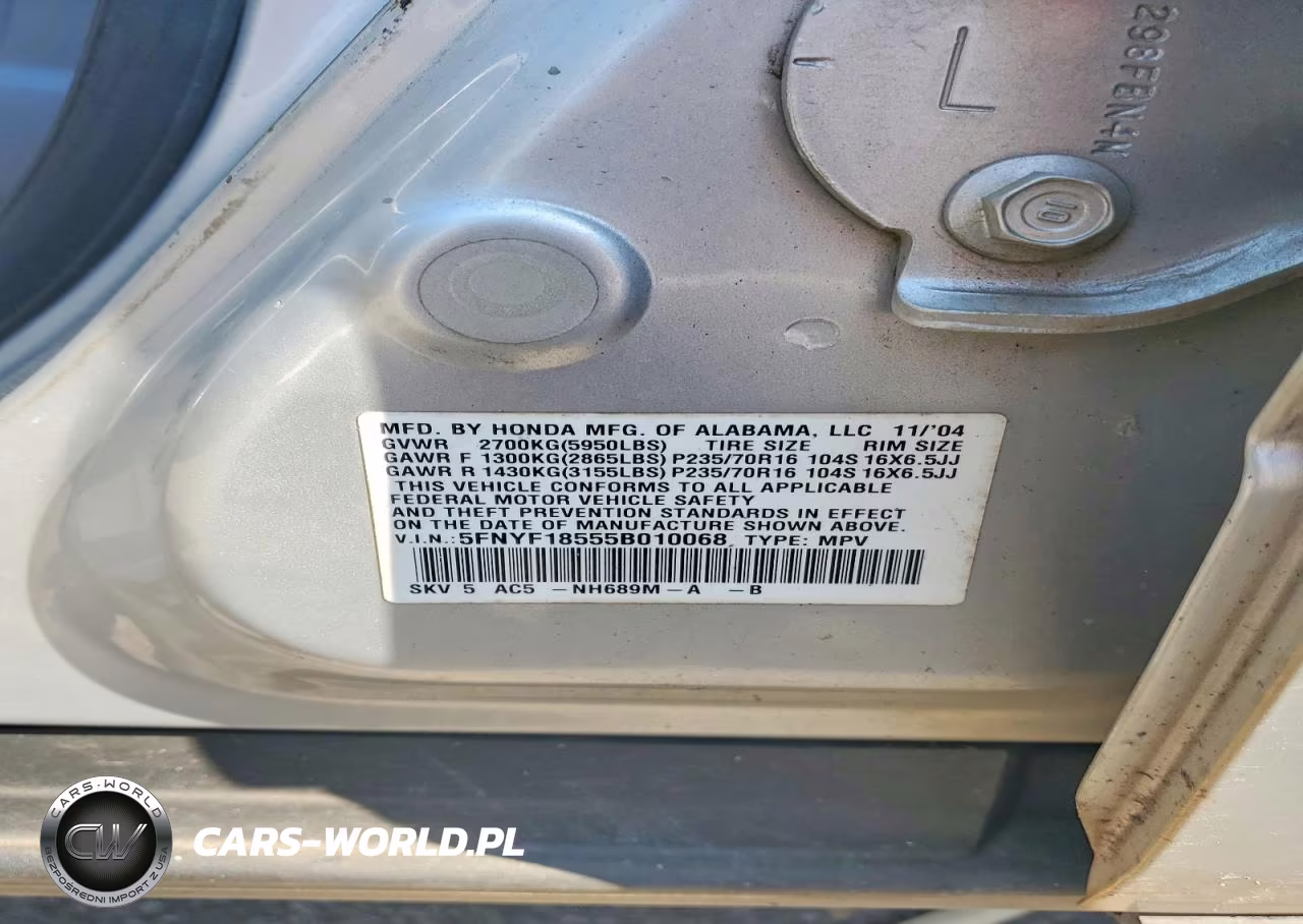 2005 Bcib Pilot Ex Automatic Exl VIN:5FNYF18555B010068 - 13