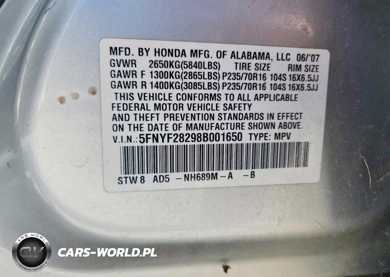 2008 Honda Pilot Vp VIN:5FNYF28298B001650 - 13