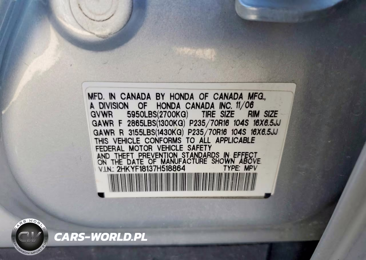 2007 Honda Pilot Lx VIN:2HKYF18137H518864 - 13