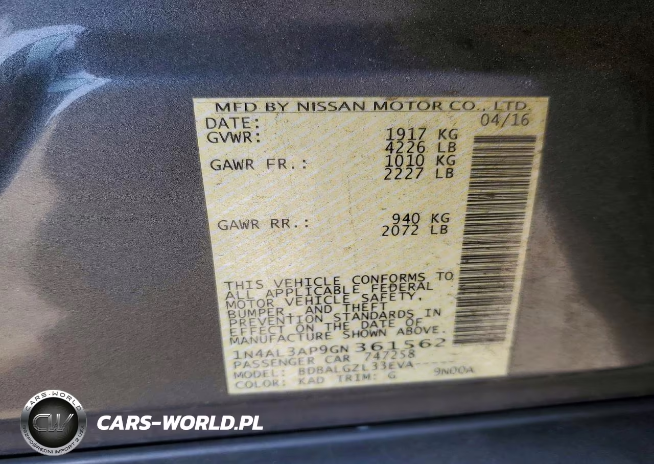 2016 Nissan Altima 2.5 S VIN:1N4AL3AP9GN361562 - 12
