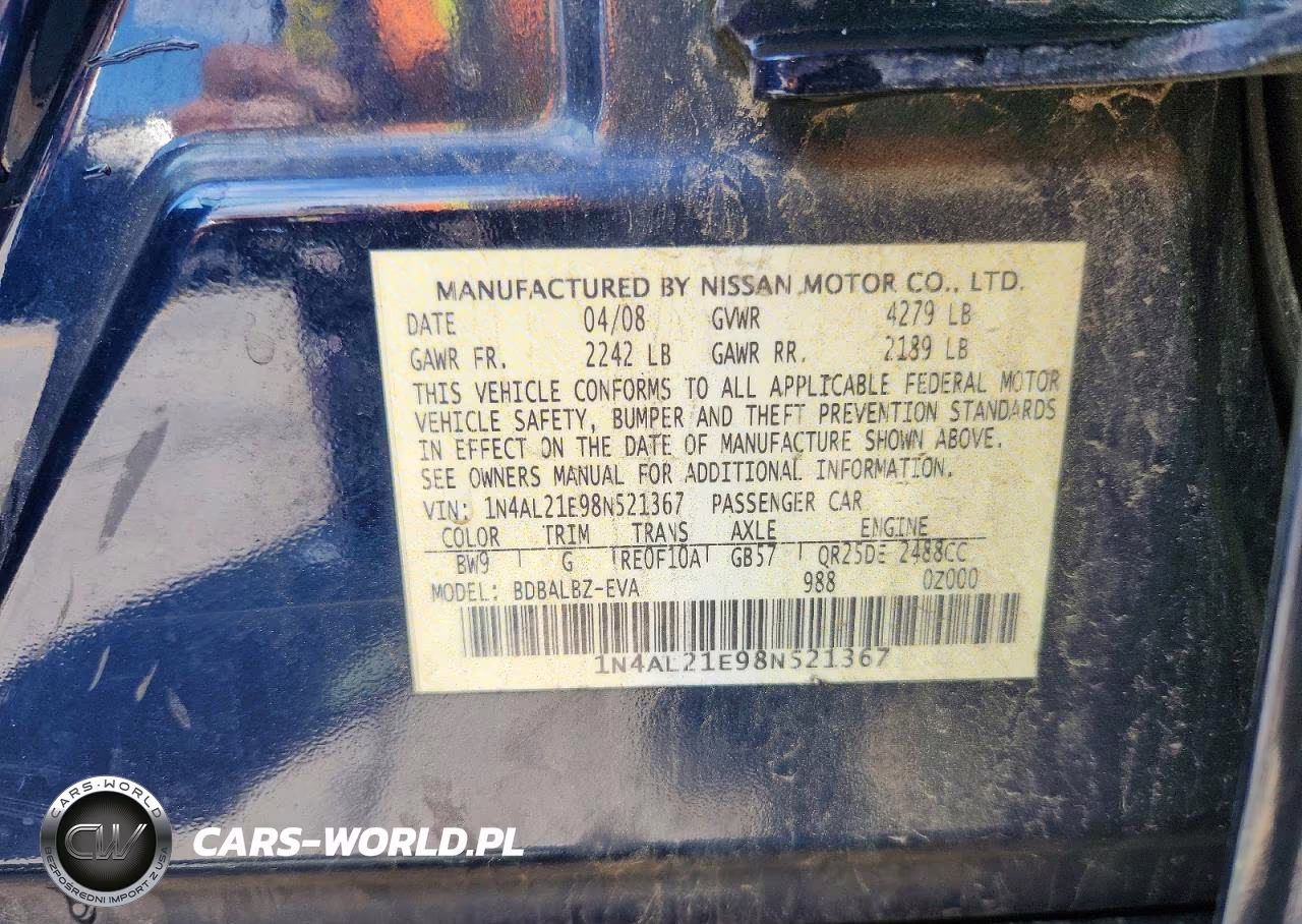 2008 Nissan Altima 2.5 VIN:1N4AL21E98N521367 - 12