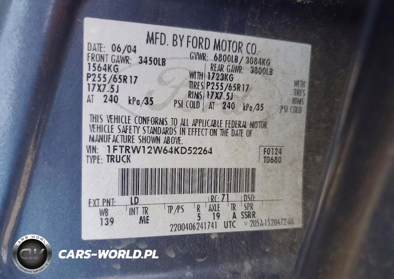 2004 Ford F150 Supercrew VIN:1FTRW12W64KD52264 - 12