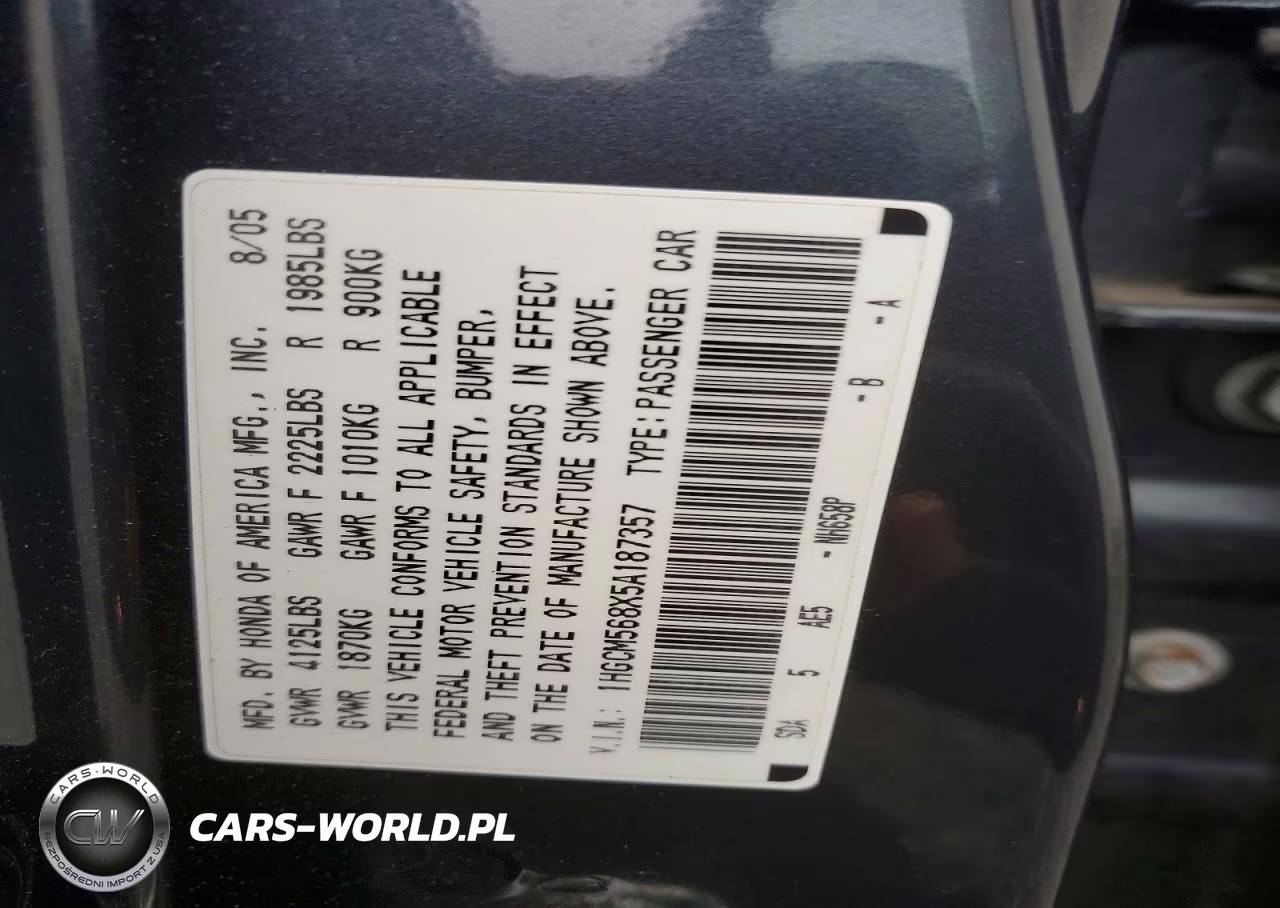 2005 Honda Accord Ex VIN:1HGCM568X5A187357 - 13