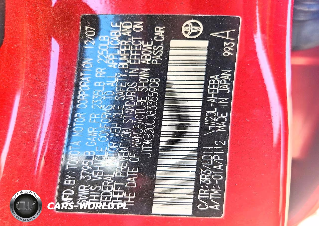2008 Toyota Prius Base VIN:JTDKB20U083355908 - 13