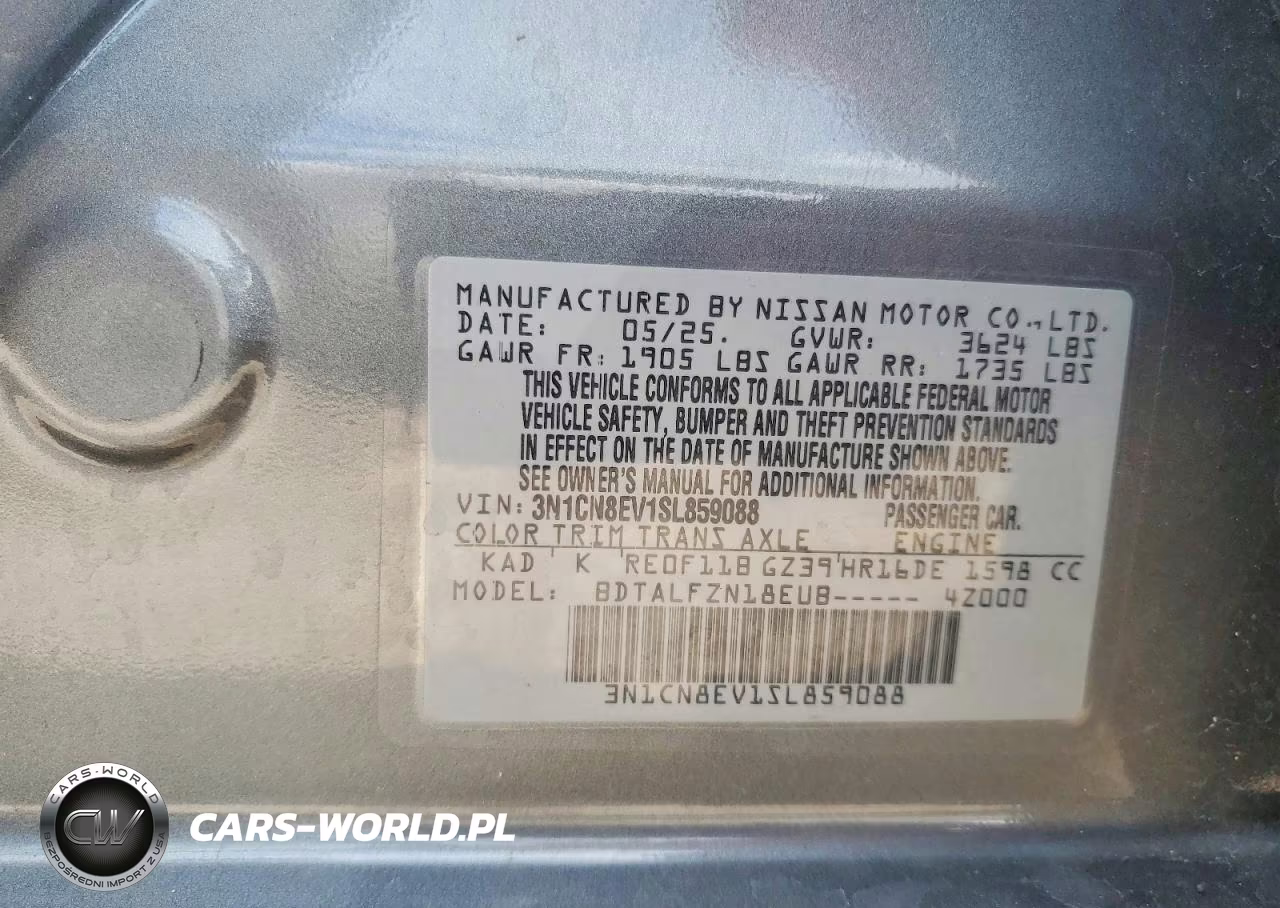 2025 Nissan Versa Sv VIN:3N1CN8EV1SL859088 - 12