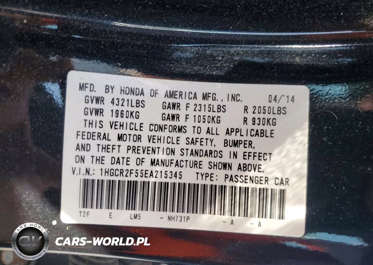 2014 Honda Accord Sport VIN:1HGCR2F55EA215345 - 12
