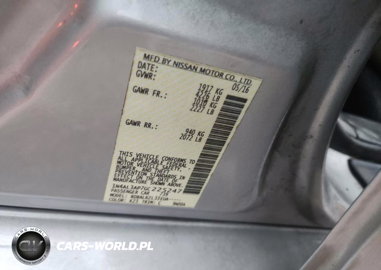 2016 Nissan Altima 2.5 Sl VIN:1N4AL3AP7GC225247 - 12
