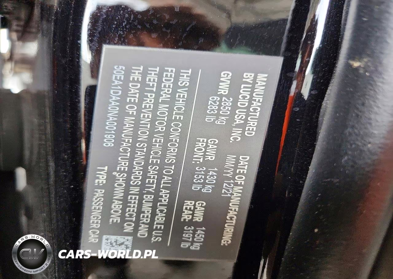 2022 Lucid Motors Air Dream VIN:50EA1DAA0NA001906 - 13