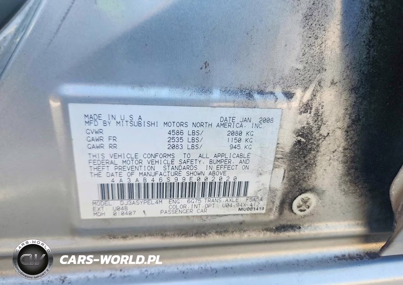 2009 Mitsubishi Galant Sport VIN:4A3AB46S99E002020 - 12