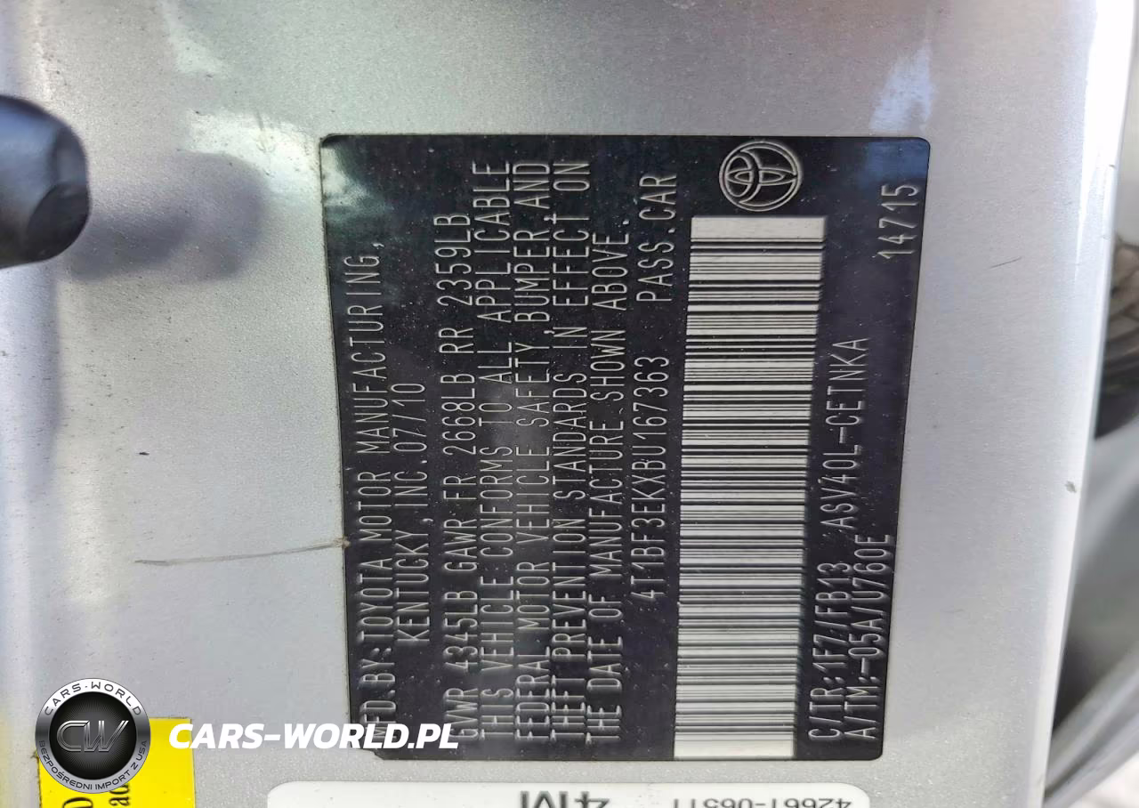2011 Toyota Camry Le VIN:4T1BF3EKXBU167363 - 12
