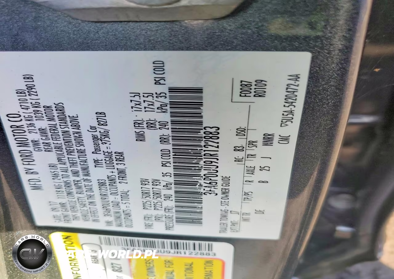 2018 Ford Fusion S Hybrid VIN:3FA6P0UU9JR122883 - 12
