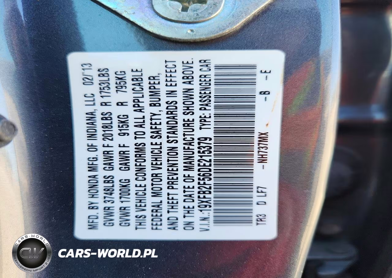 2013 Honda Civic Lx VIN:19XFB2F56DE215379 - 13