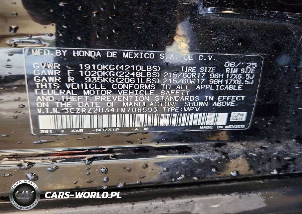 2026 Honda Hr-V Lx VIN:3CZRZ2H34TM708593 - 14