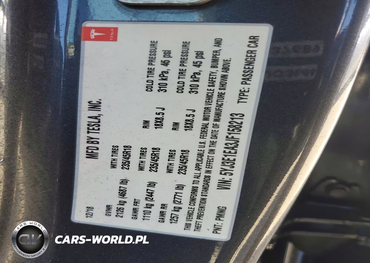 2018 Tesla Model 3 VIN:5YJ3E1EA3JF158213 - 13