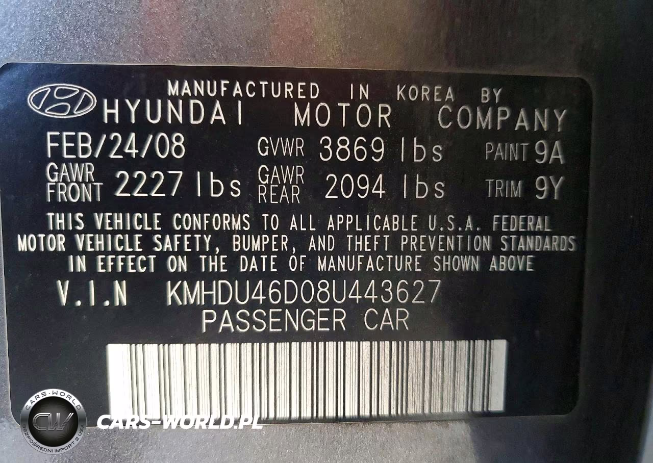 2008 Hyundai Elantra Gls VIN:KMHDU46D08U443627 - 12