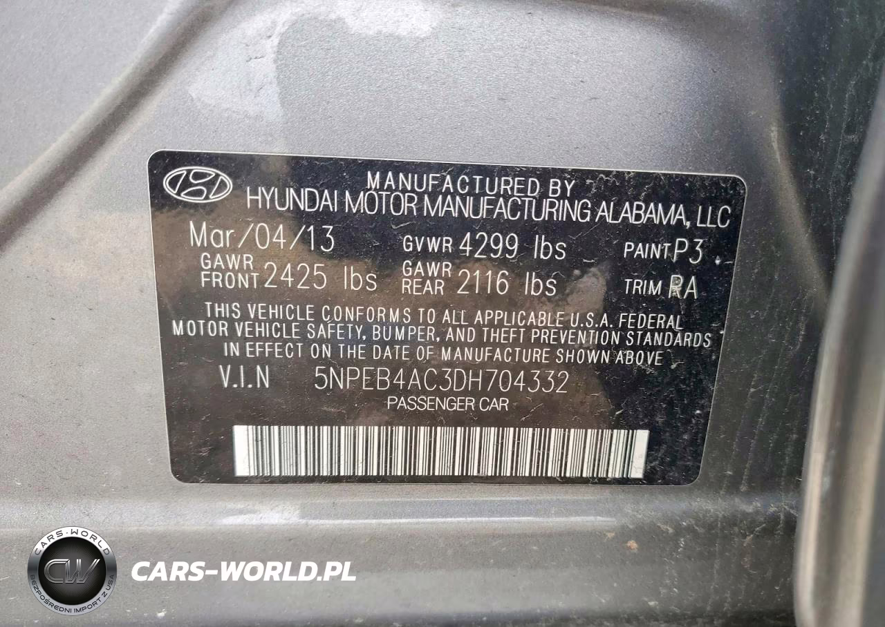 2013 Hyundai Sonata Gls VIN:5NPEB4AC3DH704332 - 12