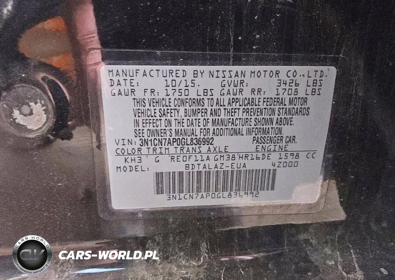 2016 Nissan Versa 1.6 S Plus VIN:3N1CN7AP0GL836992 - 12