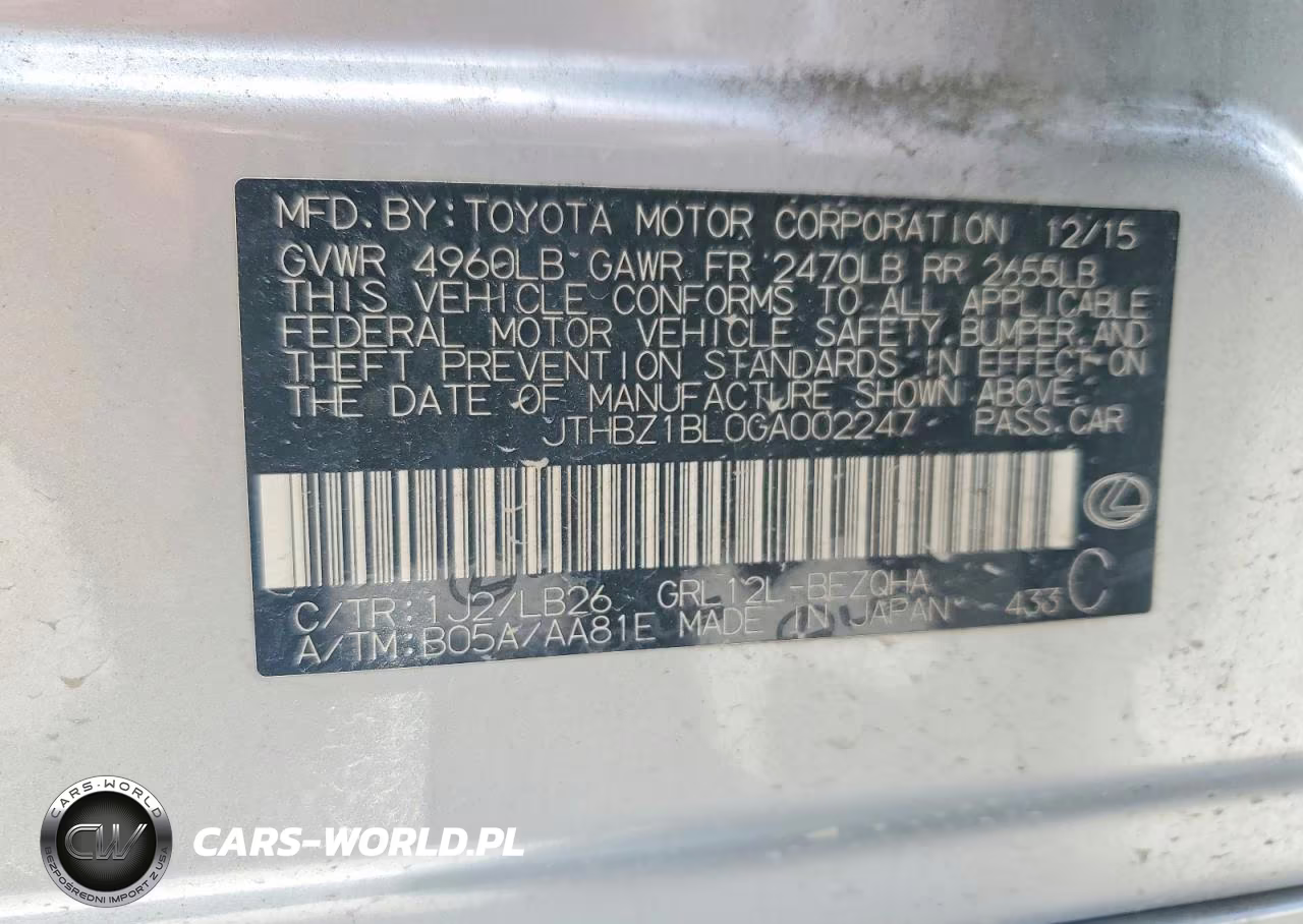 2016 Lexus Gs 350 F Sport VIN:JTHBZ1BL0GA002247 - 12