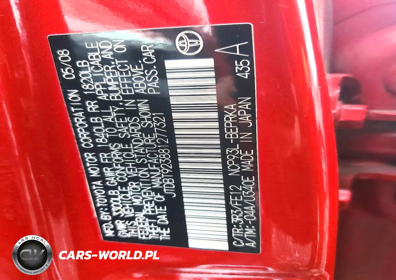 2008 Toyota Yaris Base VIN:JTDBT923881277321 - 12