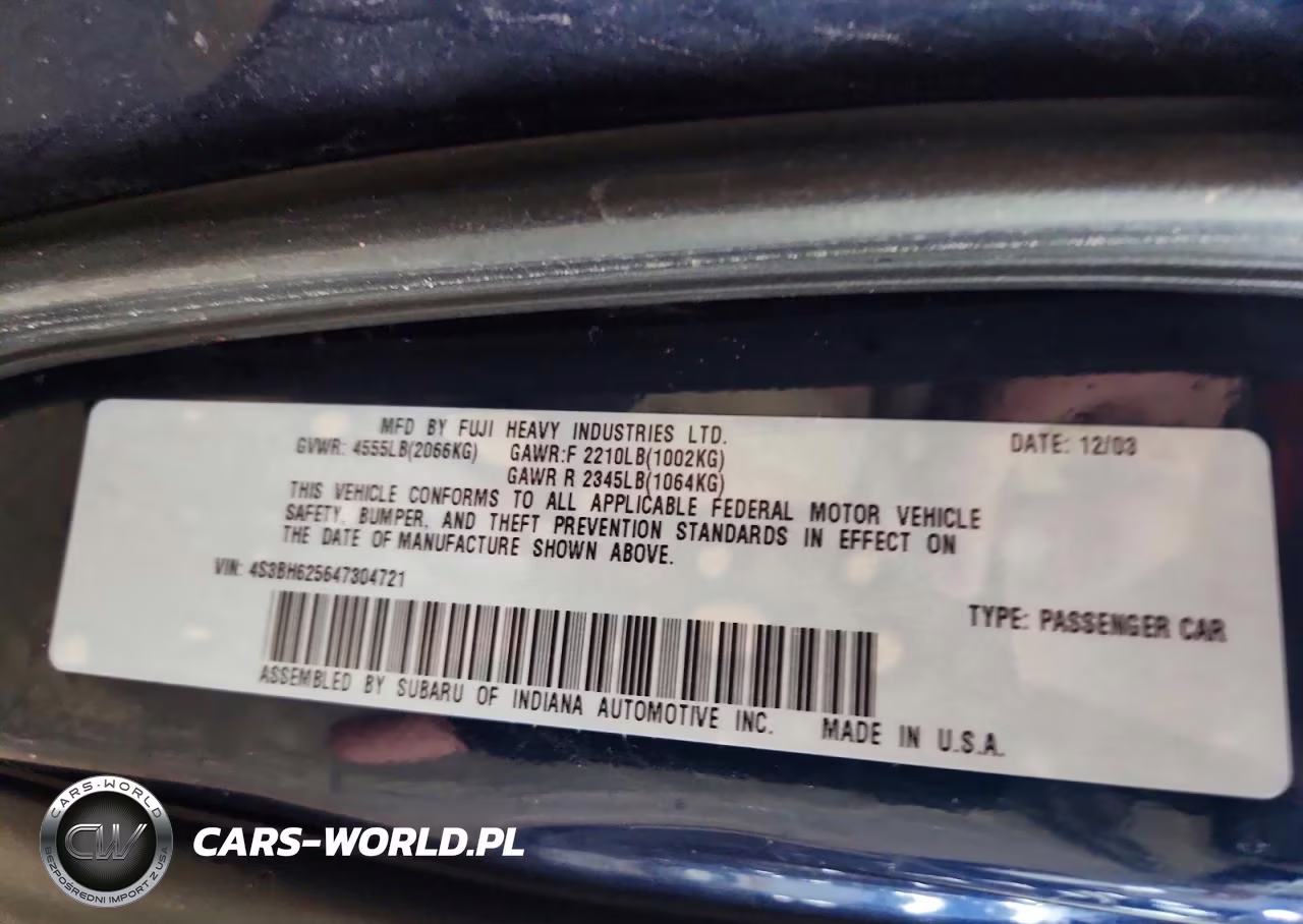 2004 Subaru Legacy L Special VIN:4S3BH625647304721 - 12