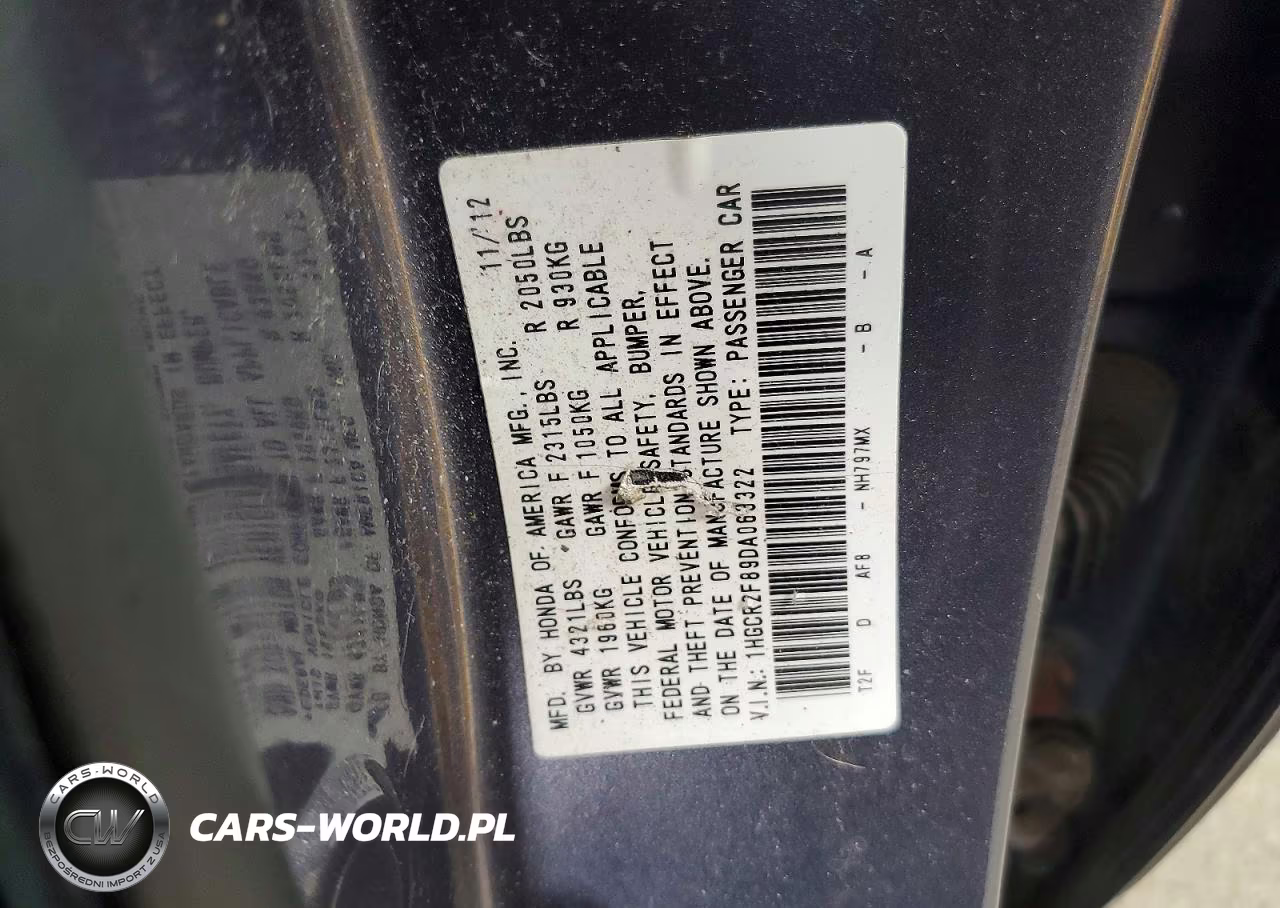 2013 Honda Accord Exl VIN:1HGCR2F89DA063322 - 12