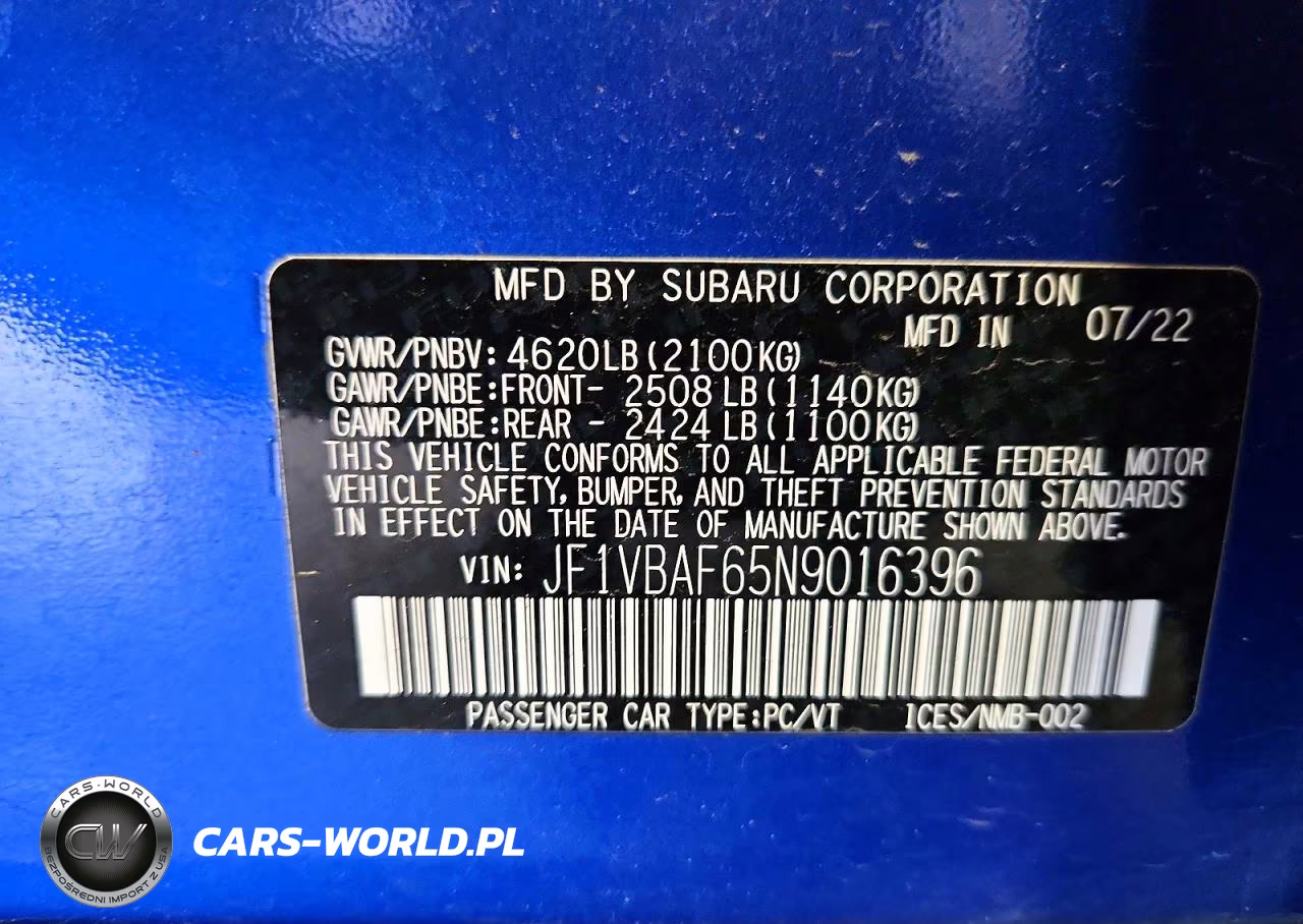 2022 Subaru Wrx Premium VIN:JF1VBAF65N9016396 - 13