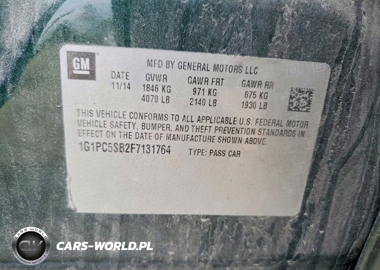 2015 Chevrolet Cruze Lt VIN:1G1PC5SB2F7131764 - 12