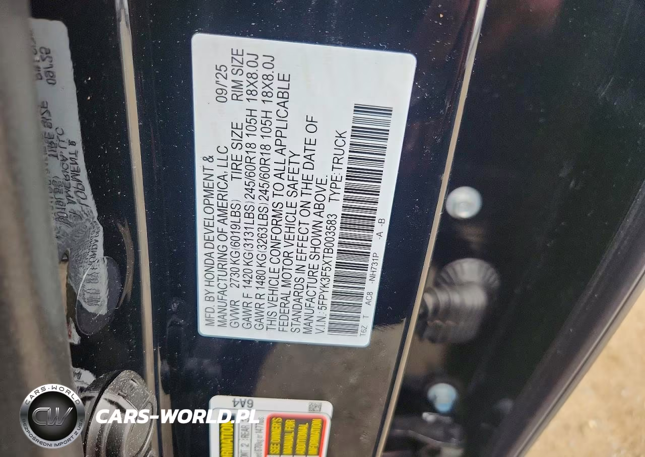 2026 Honda Ridgeline Rtl VIN:5FPYK3F5XTB003583 - 13