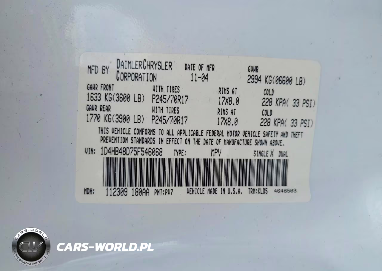 2005 Dodge Durango VIN:1D4HB48D75F546068 - 13
