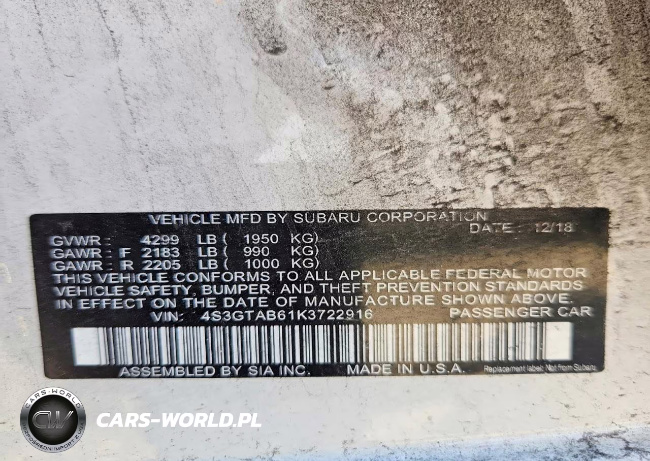 2019 Subaru Impreza VIN:4S3GTAB61K3722916 - 12
