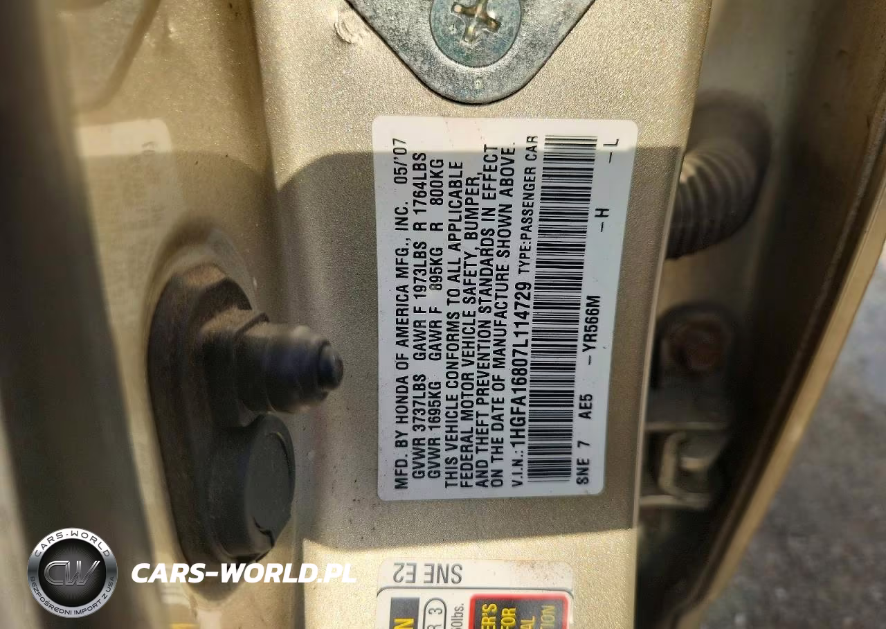 2007 Honda Civic Ex VIN:1HGFA16807L114729 - 12