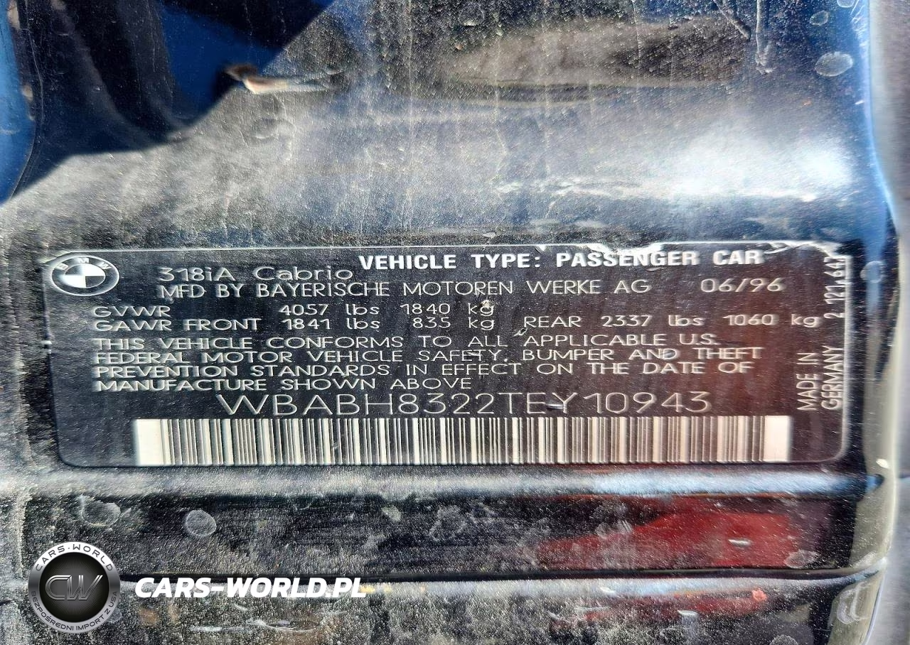 1996 BMW 318 Ic Automatic VIN:WBABH8322TEY10943 - 13
