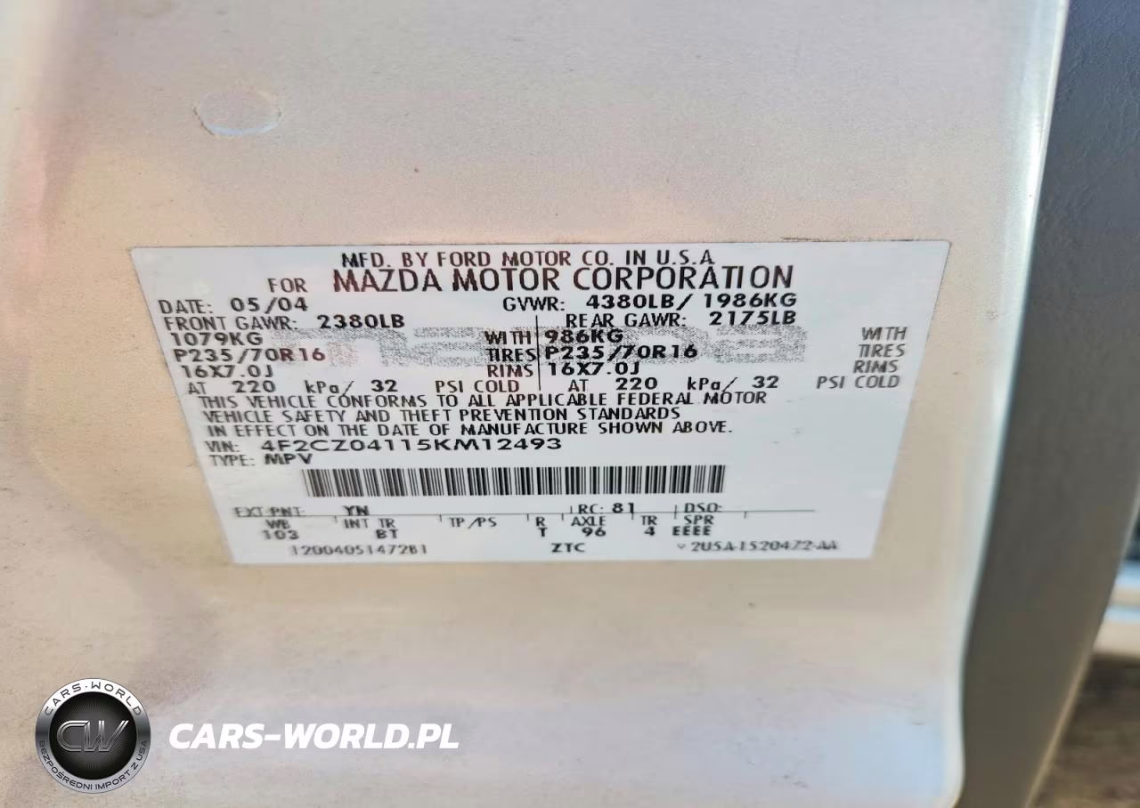 2005 Mazda Tribute S VIN:4F2CZ04115KM12493 - 12