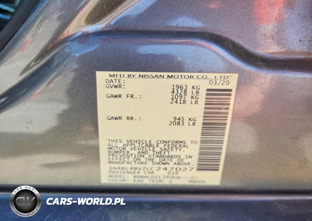 2020 Nissan Altima VIN:1N4BL4BV2LC247027 - 12